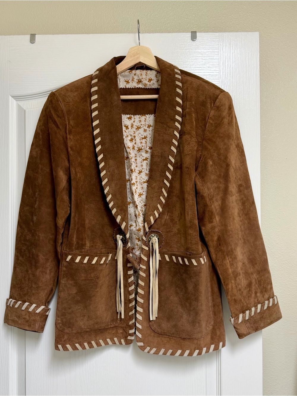 Y2K Western Genuine Leather Suede Fringe Whipstitch Jacket L Fits Roomy M